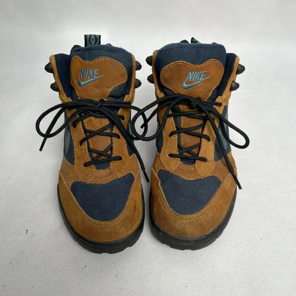 Vintage 1995 Nike ACG Hiking Boots Brown Navy Blue Suede 950204-IA Mens 7.5